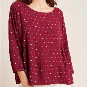 Maeve Dottie Embroidered Dot Three Quart Sleeve Swing Top M Maroon Red